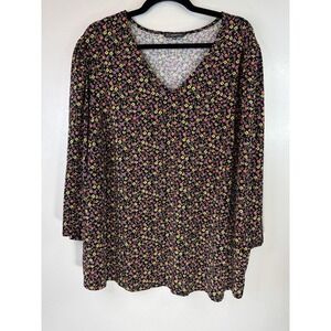 Adrianna Pappell Plus‎ Size 3/4 Sleeve Black Floral House Size 3X